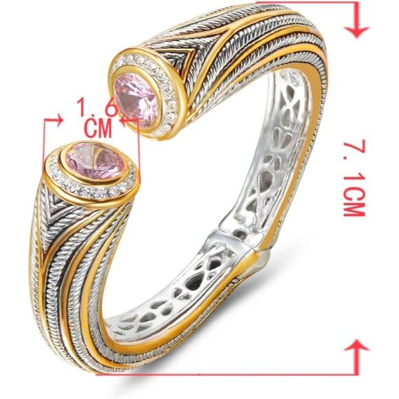 Women Gold Black Tone Elegant Designer Inspired Unique Spring Open Cuff Bangle - Picture 5 of 6